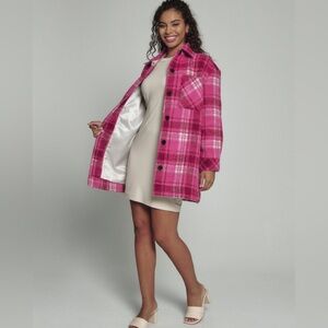 7Diamonds Hayden Longline Wool Blend Pink Plaid Womens Jacket Shacket Size S